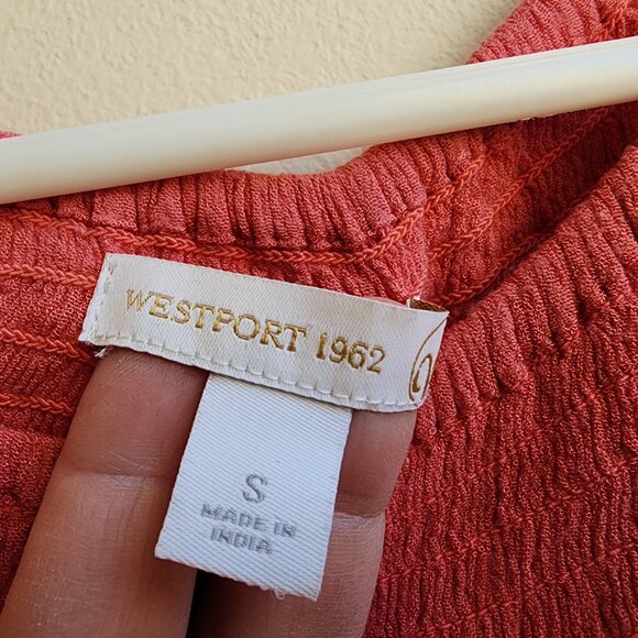 Westport 1962 Coral Scoop Neck Flared Sleeve Poet Blouse Size Small - Picture 6 of 13